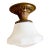 1920 Angled White Cased Glass Flushmount on Embossed Original Patina Holder For Sale