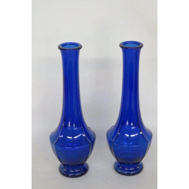 Art Deco Art Deco Cobalt Blue Molded 4 Panel Flower Bud Vases a Pair For Sale - Image 3 of 10