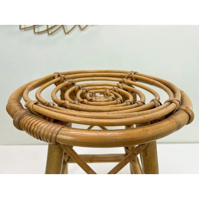 1950s Mid-Century French Bamboo Stool with Spiral Seat, 1950s For Sale - Image 5 of 10