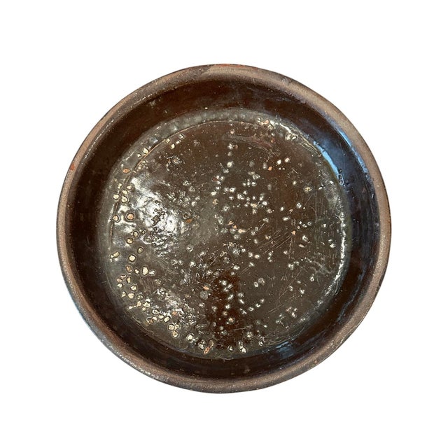 Brown Vintage Large Hand Made Brown Glazed Redware Pottery Crock / Vessel / Olive Jar / Planter and Saucer Set For Sale - Image 8 of 10