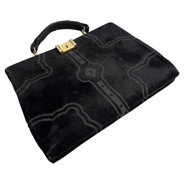 Iconic 1970s Black Velvet and Brass Hand Bag by Roberta Di Camerino For Sale - Image 4 of 12
