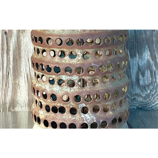 Vintage Boho Punch Cut Cylinder Lamp For Sale - Image 11 of 13