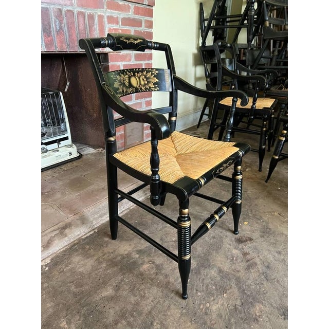 Pair of Vintage L. Hitchcock Late Federal Style Grain-Painted & Gilt-Stenciled "Fancy" Rush Seat Armchairs For Sale In Washington DC - Image 6 of 17
