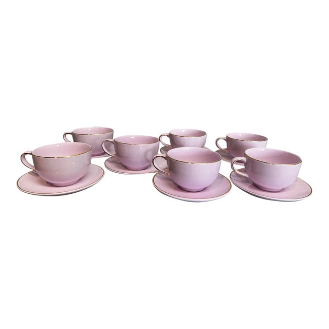 Baby Pink Tea Cups Service for Seven - 14 PCS For Sale