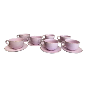 Baby Pink Tea Cups Service for Seven - 14 PCS