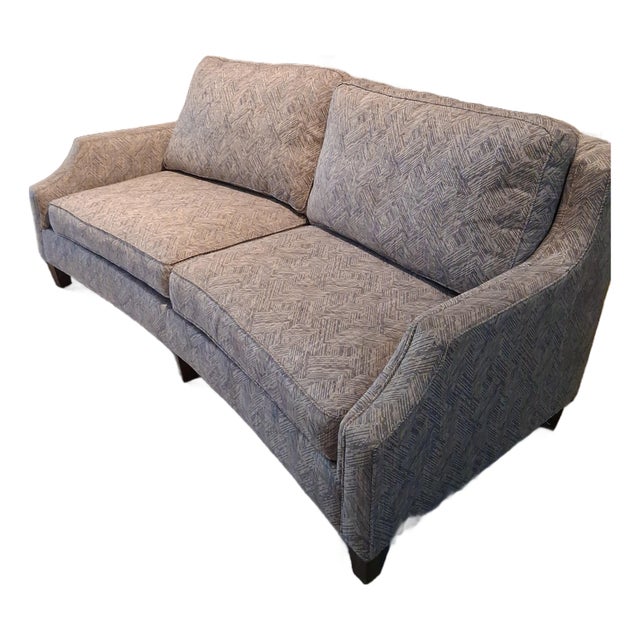 Sam Moore Transitional Gray-Blue Geometric Upholstered Sofa For Sale