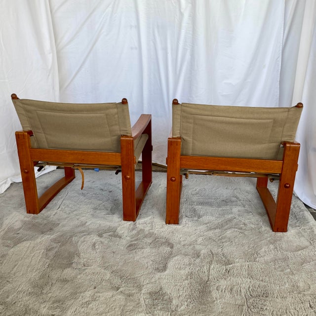Mid 20th Century Pair Safari Chairs Style of Borge Jensen for Mobelfabrik For Sale In San Antonio - Image 6 of 12