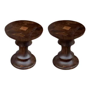Mid Century Style Solid Walnut Stools - a Pair