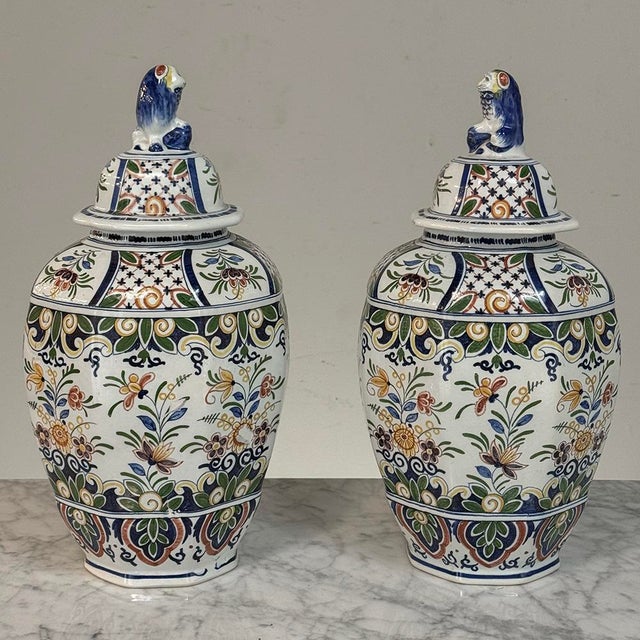 Ink Blue 1900s Pair of Boch Frères Keramis Polychrome Lidded Urns For Sale - Image 8 of 18