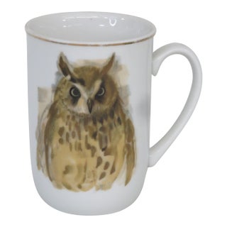 Vintage Enesco 1976 Woodland Haven Owl Coffee Tea Mug With Gold Rim 4695b For Sale