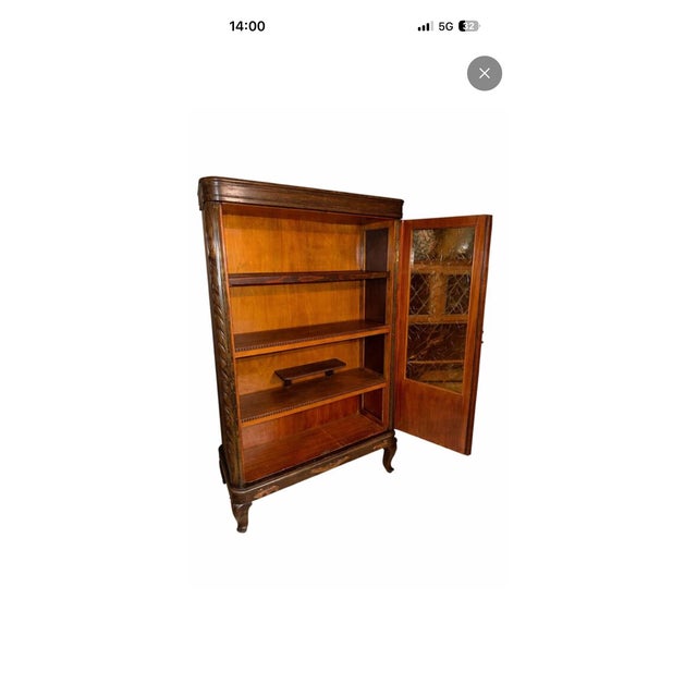 1920s Antique Art Deco Walnut Vitrine Cabinet with Glass Doors, Europe, 1920s For Sale - Image 5 of 6