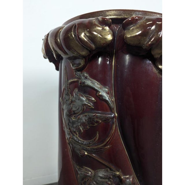 Bordeaux and Gold Glazed Ceramic Pedestal Column For Sale - Image 6 of 7