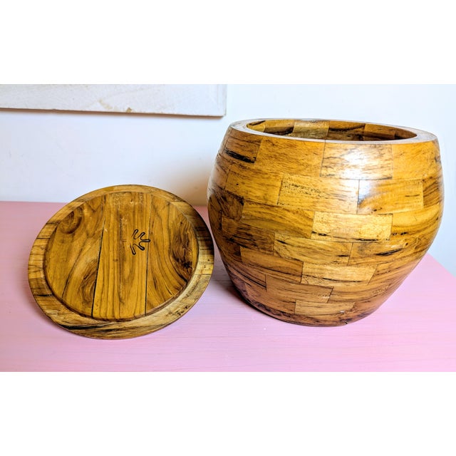 Mid-Century Modern Mid-Century Hand Turned Wood Jar Segmented Artisan Signed For Sale - Image 3 of 8