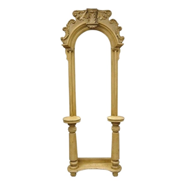 Antique American Victorian 88" Tall Hall Entry Mirror With Pedestal Plant Stands For Sale