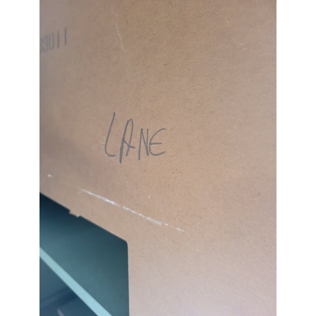 Vintage Customized Painted Green Faux Croc Faux Bamboo Iron Dry Bar Storage Cabinet by Lane For Sale - Image 18 of 18