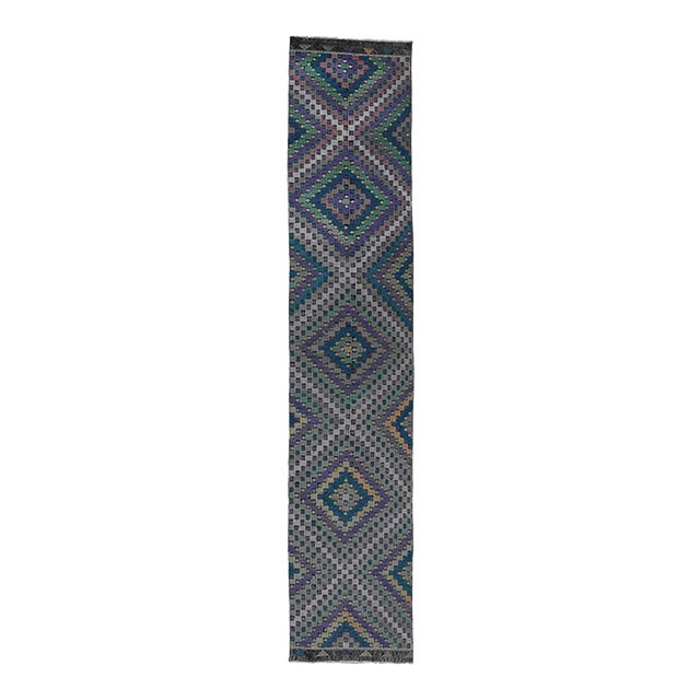 Embroidered Vintage Kilim Runner - 2`6″ X 14`1″ Ft. For Sale