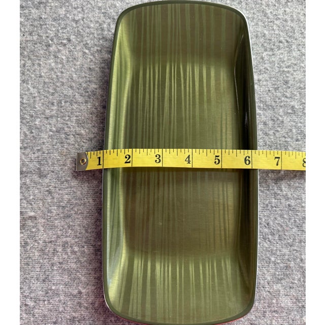 Vintage Cathrineholm Norway Green Strek Enamel Tray 11x5 Mid Century Modern For Sale In Chicago - Image 6 of 6