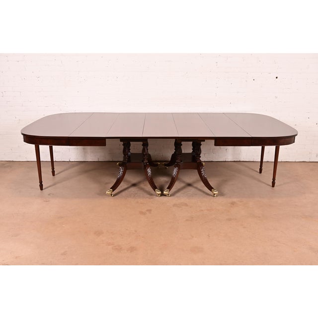 Baker Furniture Style Georgian Mahogany Double Pedestal Extension Dining Table, Newly Refinished For Sale In South Bend - Image 6 of 15