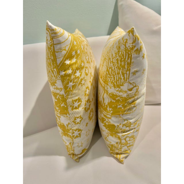Contemporary Custom Schumacher “Modern Toile” Yellow 18” Pillows With Down Inserts - A Pair For Sale In New Orleans - Image 6 of 10