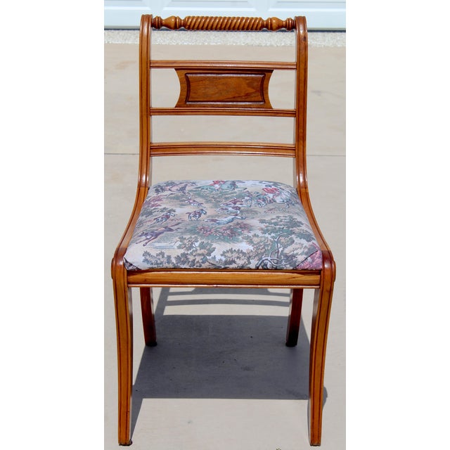 Set of 4 Vintage Federal Style Walnut Dining Chairs With Equestrian Hunt Scene Upholstery For Sale - Image 13 of 18