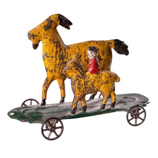 James Fallows & Sons Goat Horse on Platform Antique Tin Toy Collectables Philade For Sale