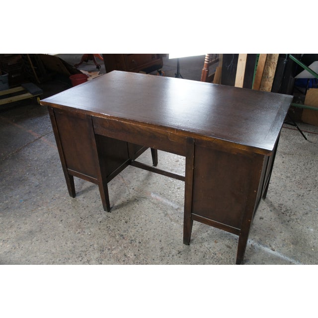 Antique Oak Executive School Teachers Office Library Writing Desk 54" For Sale - Image 12 of 15