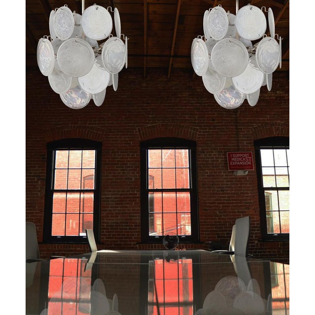 Vintage Italian Murano Chandelier with 24 White Disks, 1980s For Sale - Image 4 of 18