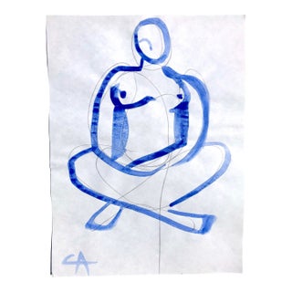 “Cross Legged” Original Gouache and Graphite Drawing on Paper by CL Auker For Sale
