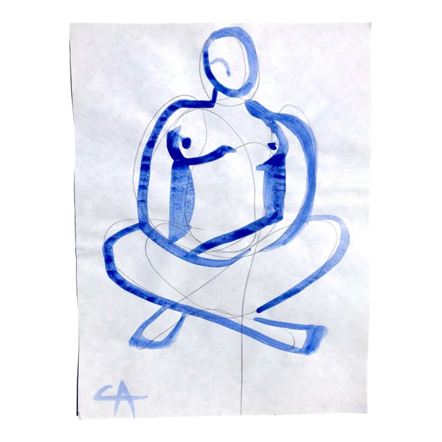 “Cross Legged” Original Gouache and Graphite Drawing on Paper by CL Auker For Sale