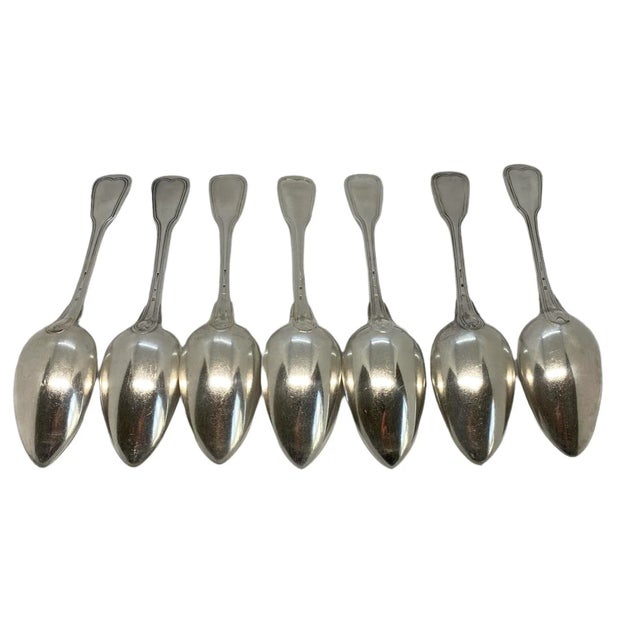 Silver Late 19th Century Christofle “Chinon” Silverplate Oval Table Serving Spoons With Pointed Bowls - Set of 7 For Sale - Image 8 of 13