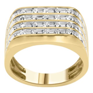 10K Yellow Gold 1.00 Cttw Diamond Multi Row Mens Ring Band - Size 11 For Sale