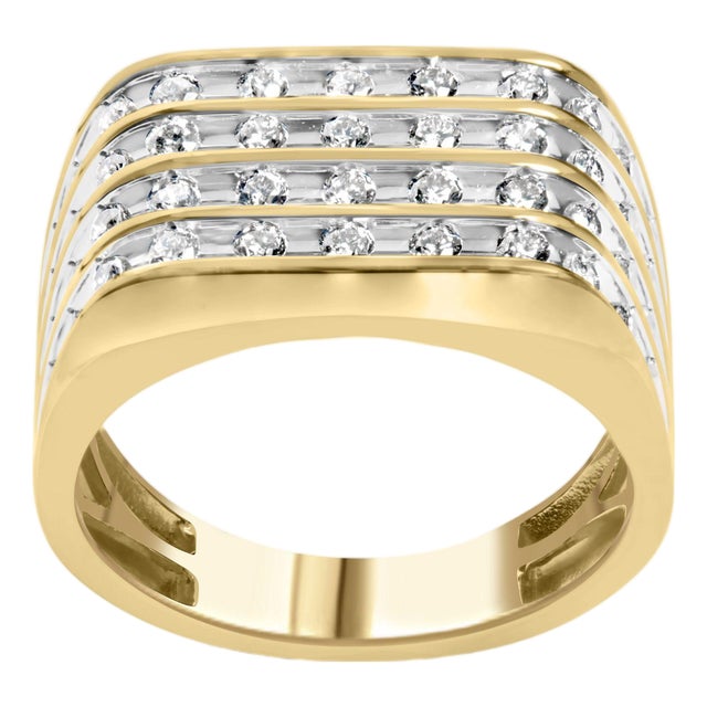 10K Yellow Gold 1.00 Cttw Diamond Multi Row Mens Ring Band - Size 11 For Sale