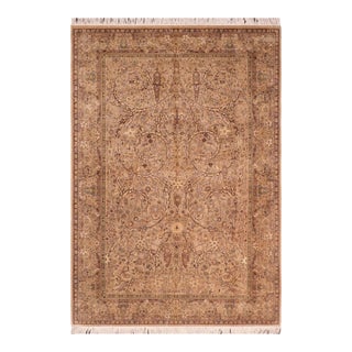 Boho Chic 1990's Floral Pak-Persian Taupe/Brown Wool Rug - 6'1'' X 9'7'' For Sale