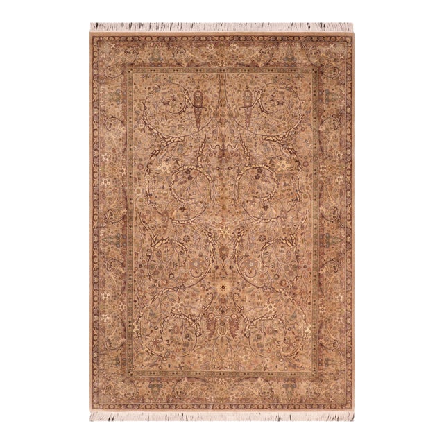 Boho Chic 1990's Floral Pak-Persian Taupe/Brown Wool Rug - 6'1'' X 9'7'' For Sale