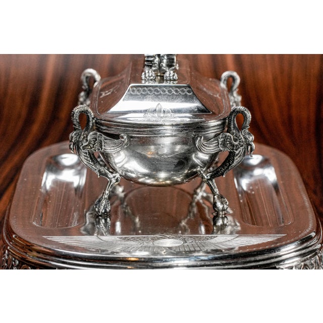 Egyptian Revival Antique Victorian Silverplate Double Inkwell Desk Inkstand Egypt Sphinx For Sale In New York - Image 6 of 18