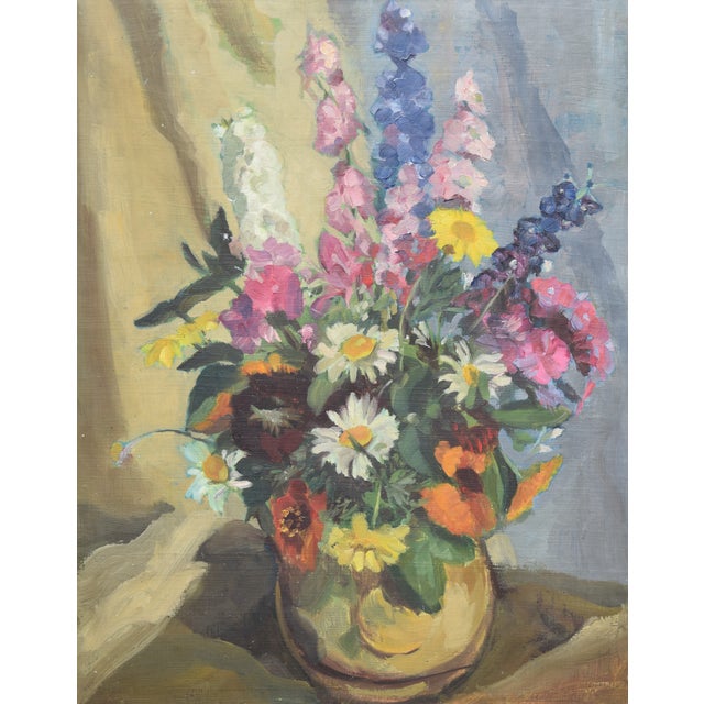 Kurt Lauber, Still Life with Wildflowers, 1955, Oil on Cardboard, Framed For Sale