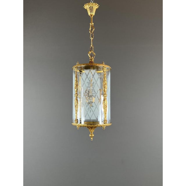 20th Century Louis XVI Style Lantern in Gilt Bronze and Engraved Glass For Sale - Image 9 of 12