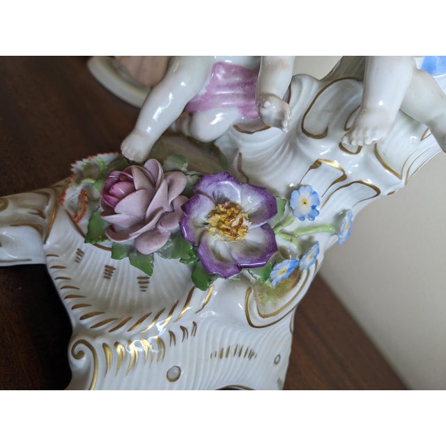 Romantic! Pair of Vintage Von Schierholz Porcelain Candelabra Cherub Putti Candelabra, Germany For Sale In Boston - Image 6 of 12