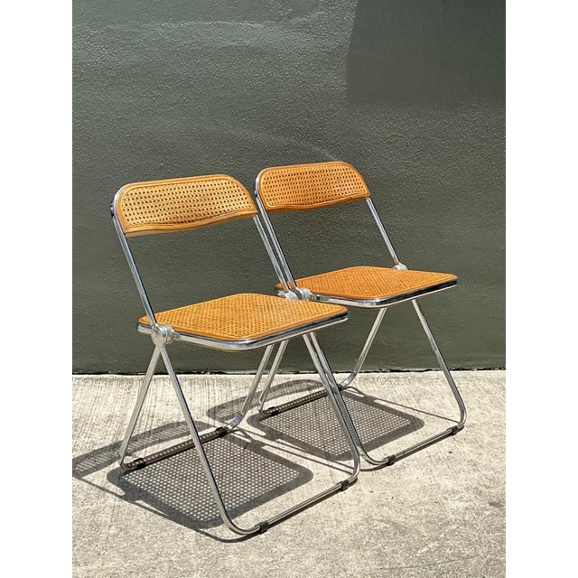 Vintage Italian Chrome and Cane Folding Chairs - A Pair For Sale - Image 9 of 18