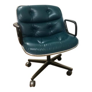 Vintage Petroleum Green Leather Knoll Executive Office Chair For Sale
