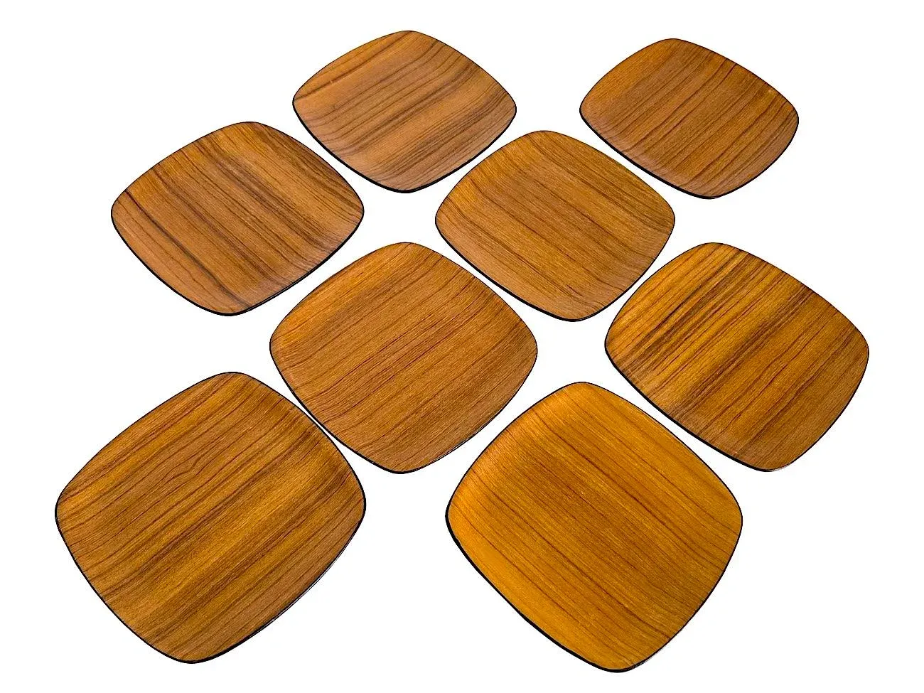 1960s Japanese Teak Bent Wood Plates, Set of 8 | Chairish