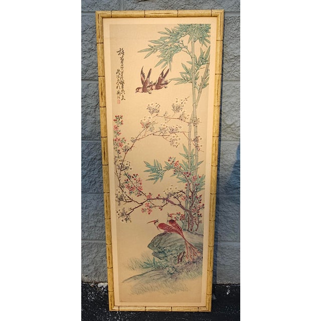 Paper Set of Four 20th Century Asian Style Watercolor Painted Wall Panels For Sale - Image 7 of 10