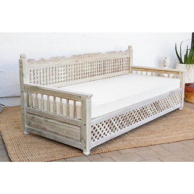 Wood Sun-Bleached Serenity Moroccan Mousharabi Teak Daybed For Sale - Image 7 of 11