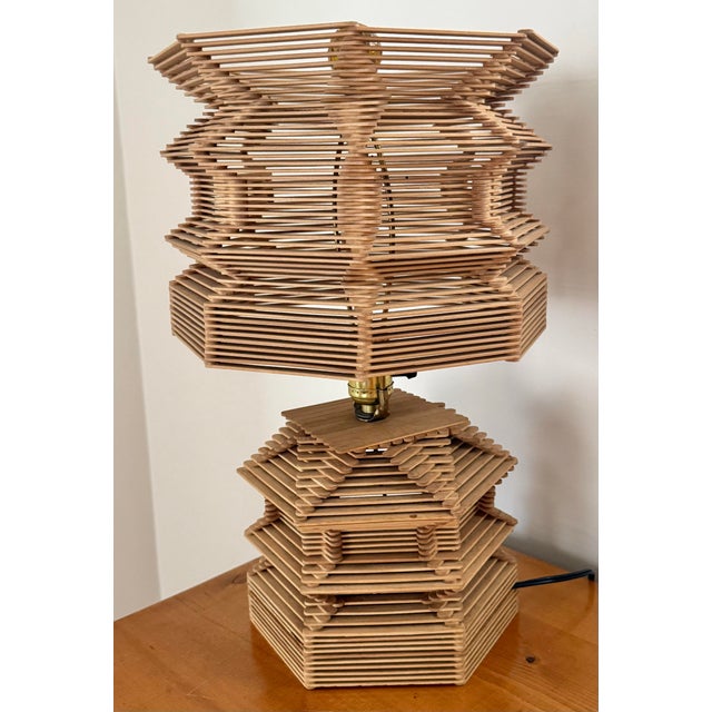 1950s Midcentury Folk Art Popsicle Stick Lamp - Rewired For Sale - Image 5 of 11