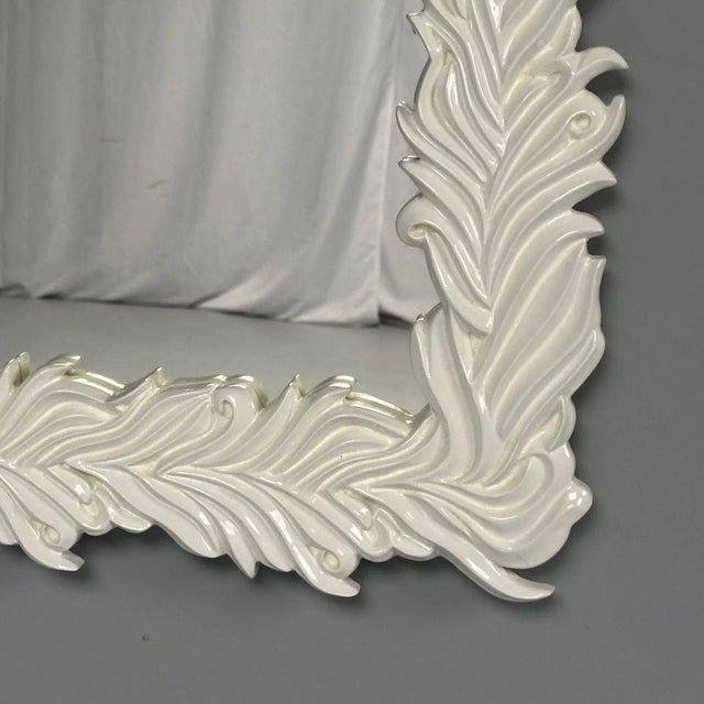 Serge Roche Style, Contemporary, Rectangular Leaf Wall Mirrors, White ...