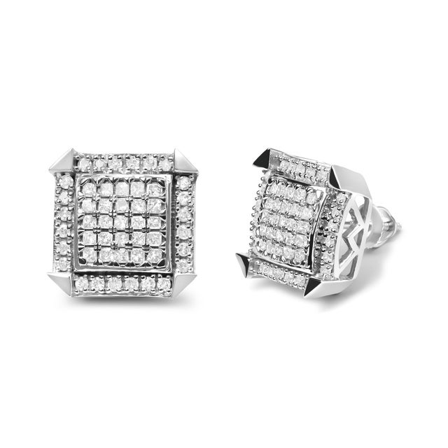 Indulge in the timeless elegance of these 10K white gold stud earrings, boasting a captivating composite design with a...