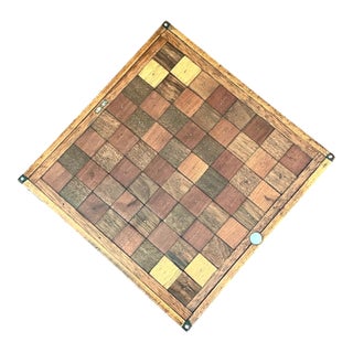 Vintage Wooden Chessboard With Metal Accents For Sale