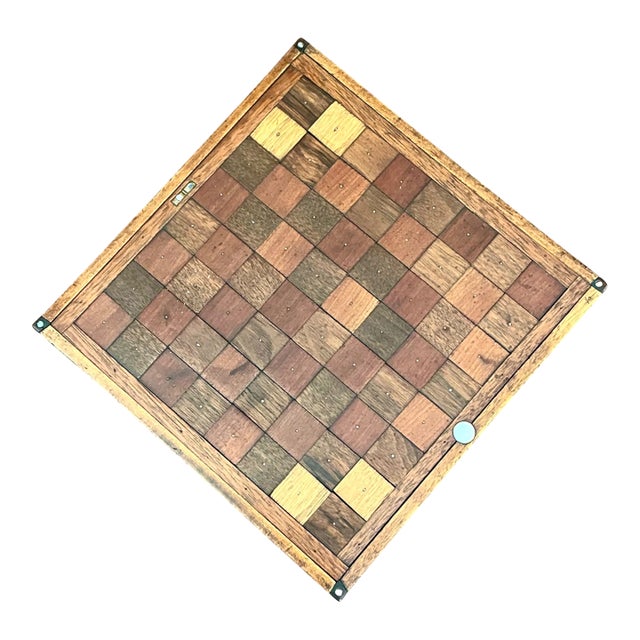 Vintage Wooden Chessboard With Metal Accents For Sale