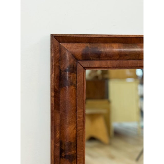 Vintage MCM Walnut Burlwood Tiger Oak Wall Mirror Antique Frame Hanging Mirror For Sale In Tampa - Image 6 of 13