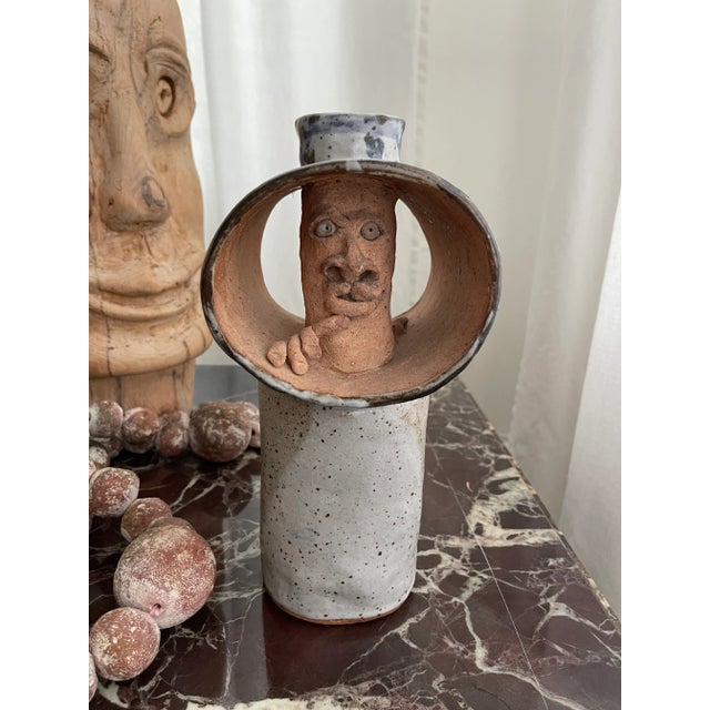 Mid-Century Modern Abstract Ceramic Face Vase For Sale - Image 3 of 6